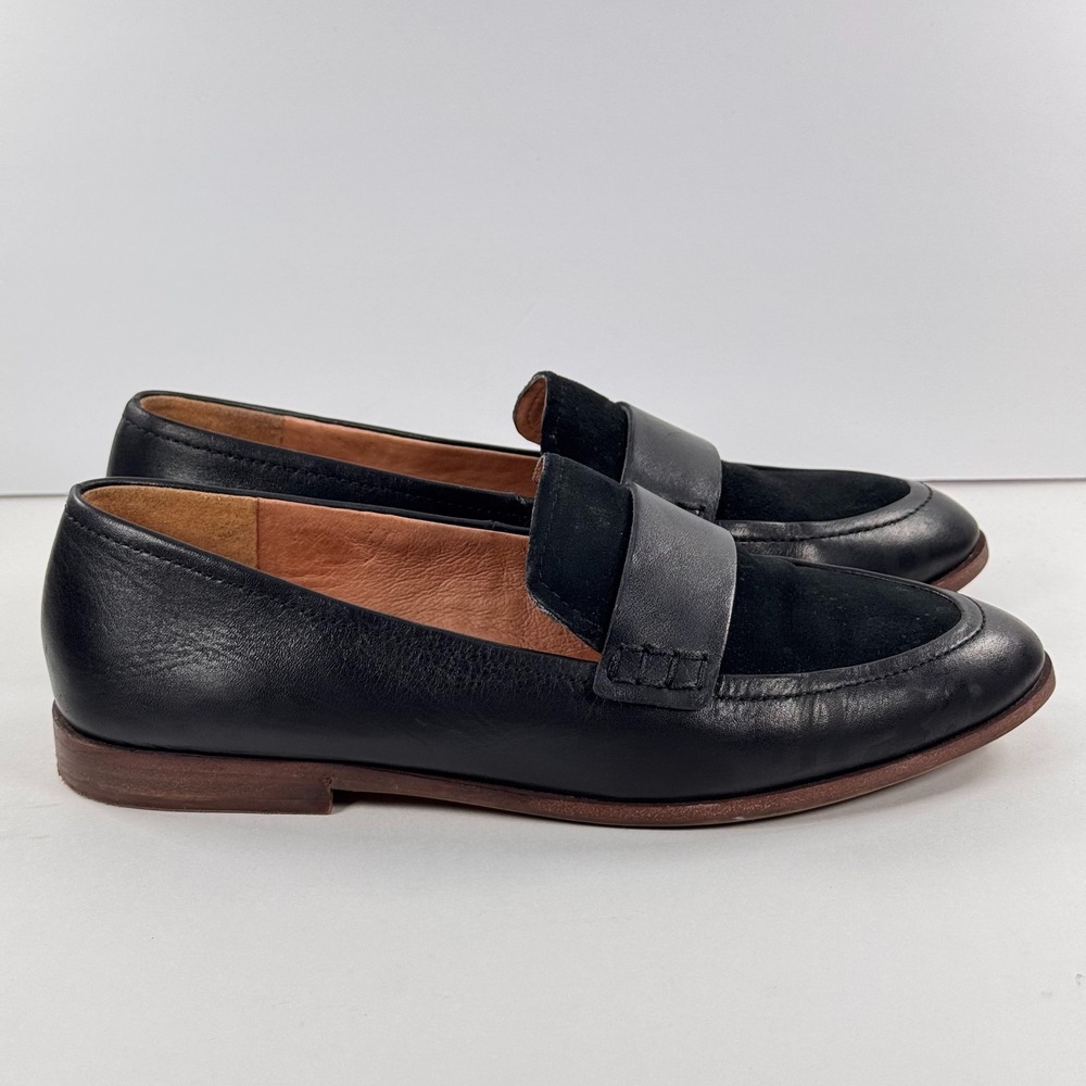 Madewell The Frances Loafer Black Leather Suede AA201 Womens Size 6 Flat Shoes